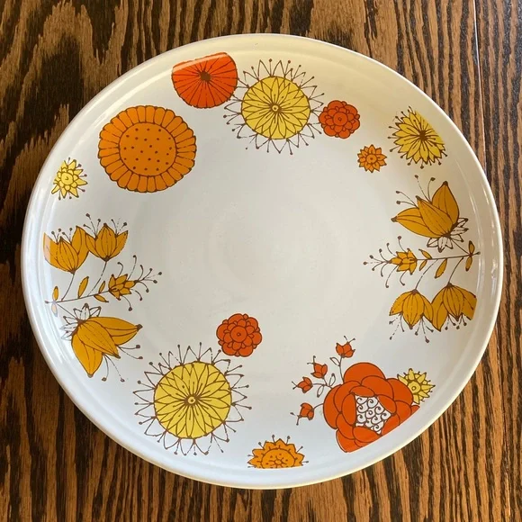 Vtg Retro Up-Beat Stoneware Orange Yellow Floral Toccata Plate Platter 12 3/4” - Picture 1 of 10